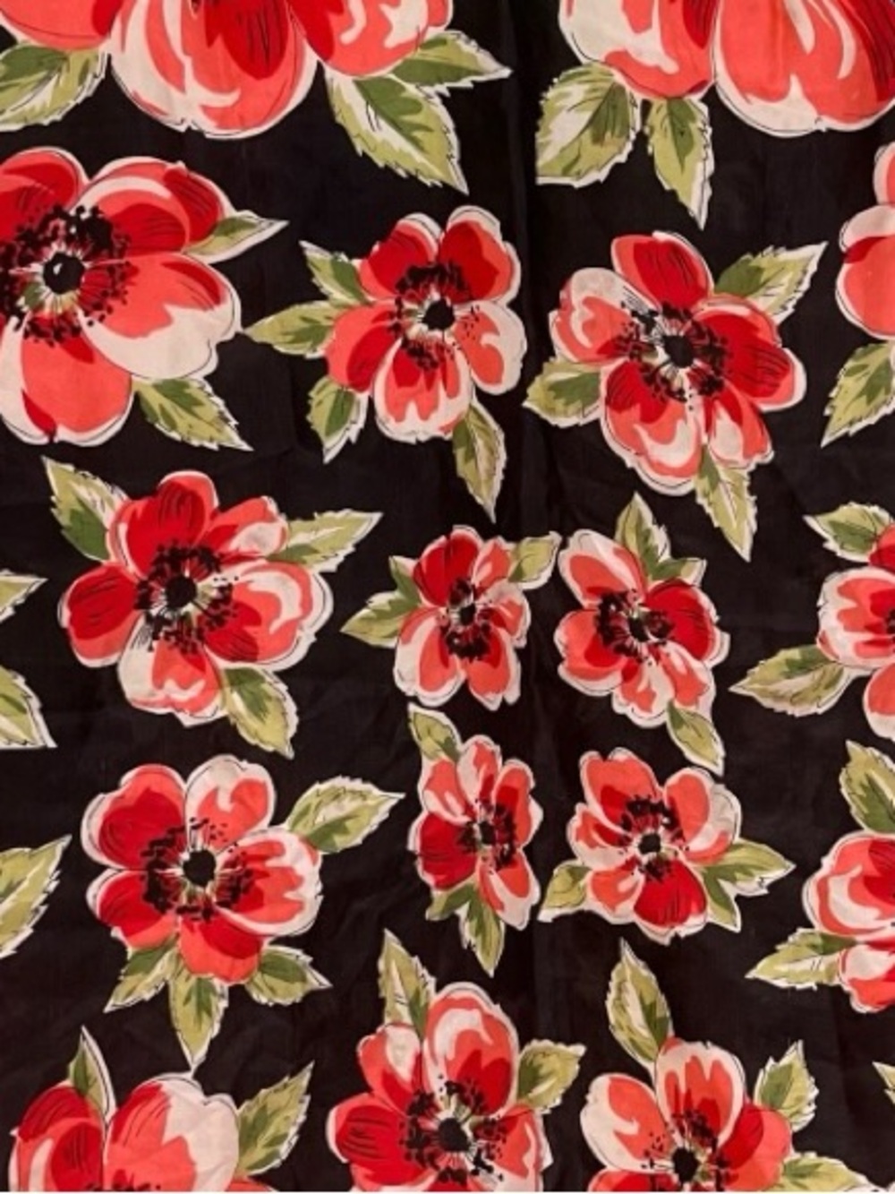 Vintage Silk Scarf Red Flowers on Black - Picture 3 of 4